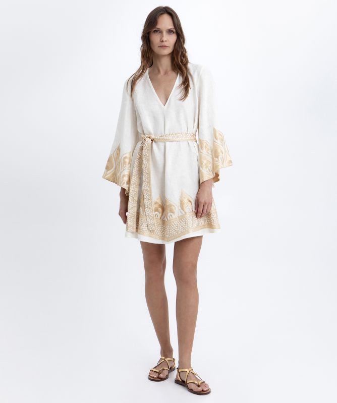 Greek Archaic Kori Phoenix Embroidered Wrap Dress