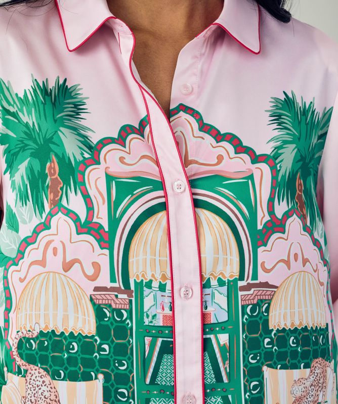 Chelsea Peers Satin The Clubhouse Print Long Pajamas