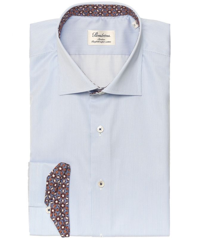 Stenstroms Slimline Floral Trim Pinstripe Shirt