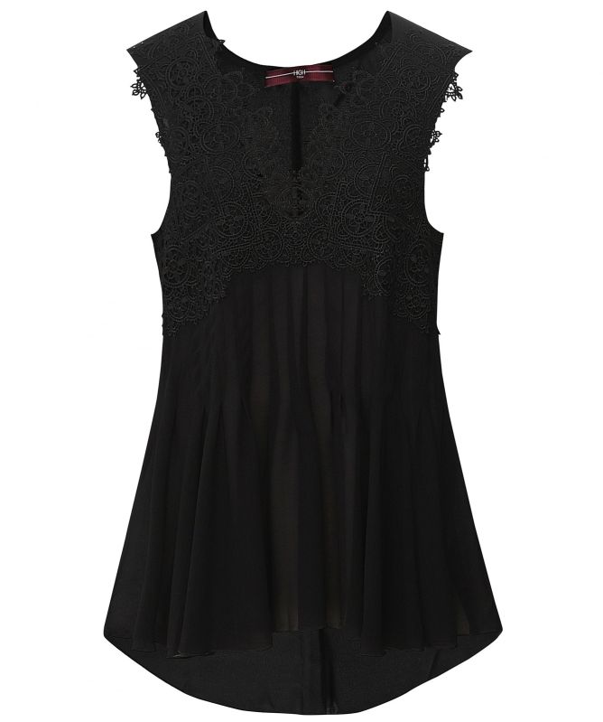 High In-Order Sleeveless Lace Trim Top
