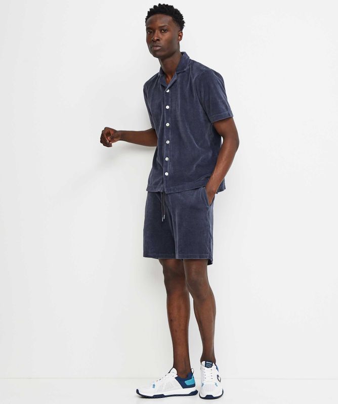 unfeigned Button-Down Velour Polo Shirt