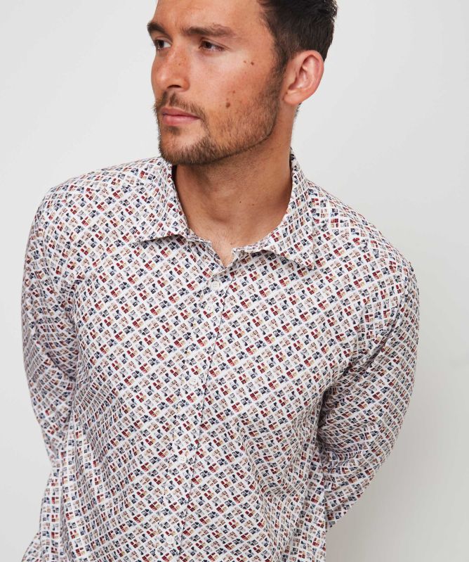 Guide London Slim Fit Sateen Geo Shirt
