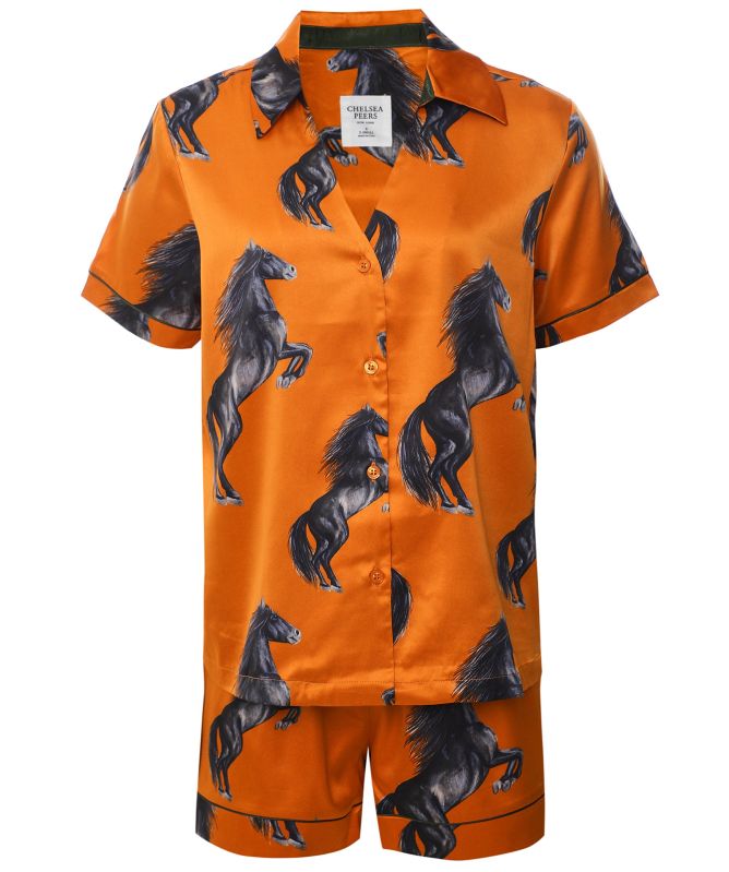 Chelsea Peers Satin Horses Print Short Pajamas