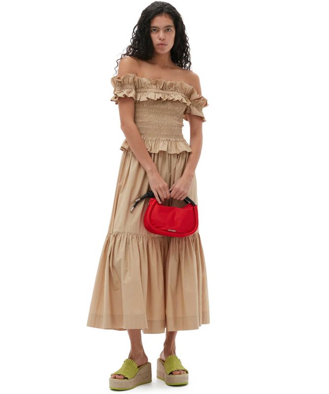 GANNI Beige Cotton Poplin Maxi Flounce Skirt | Jules B