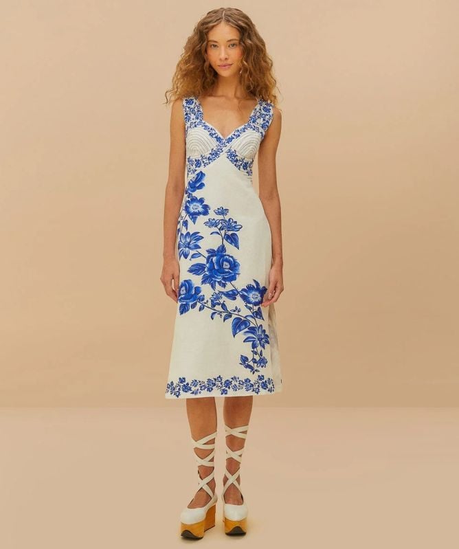 FARM Rio Floral Cascade Wavy Midi Dress