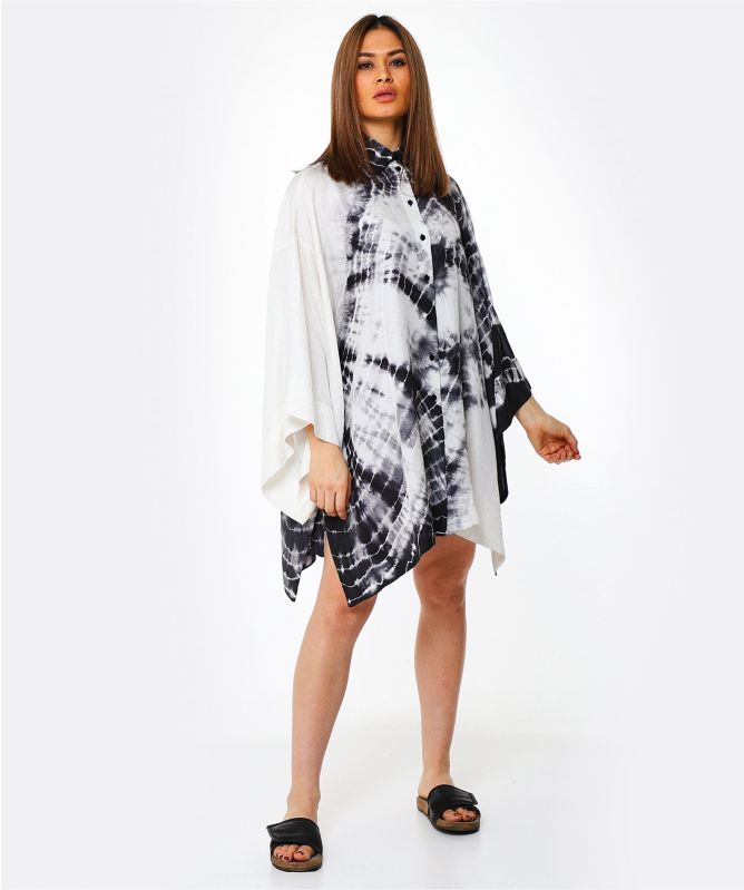 NU London Wide Sleeve Tie-Dye Silk Tunic Shirt
