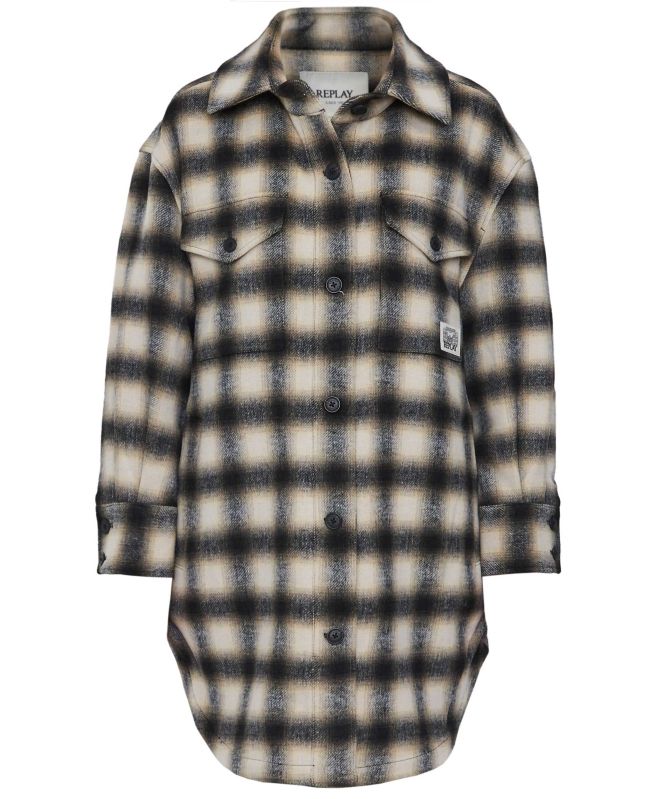 Replay Checked Longline Wool-Blend Jacket