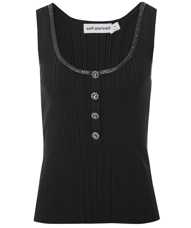 Self-Portrait Embellished Ribbed Knit Top