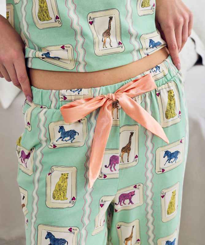 Chelsea Peers Playing Card Animals Print Long Pajamas