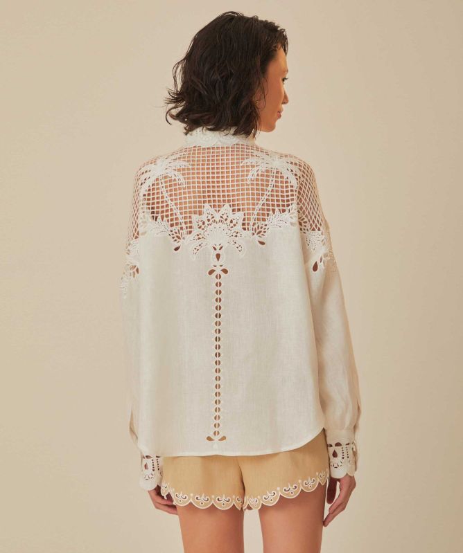 FARM Rio White Palms Linen Shirt