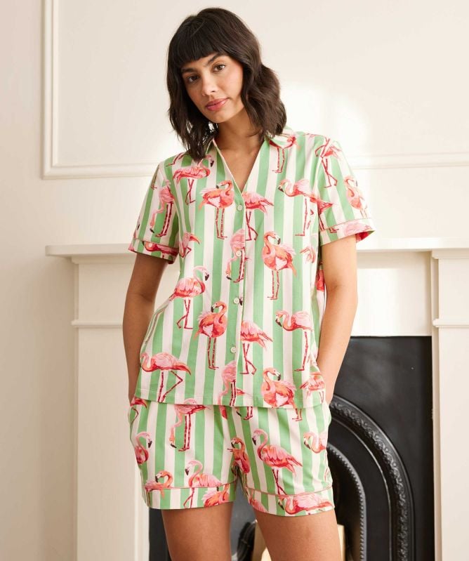 Chelsea Peers Flamingo Stripe Short Pyjamas