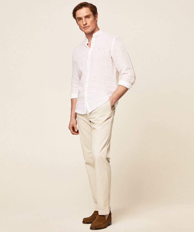 Hackett Linen Mandarin Collar Shirt