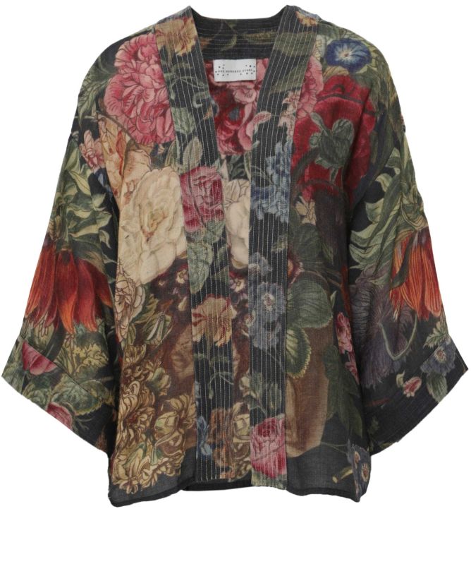 One Hundred Stars Primula Black Wool Kimono
