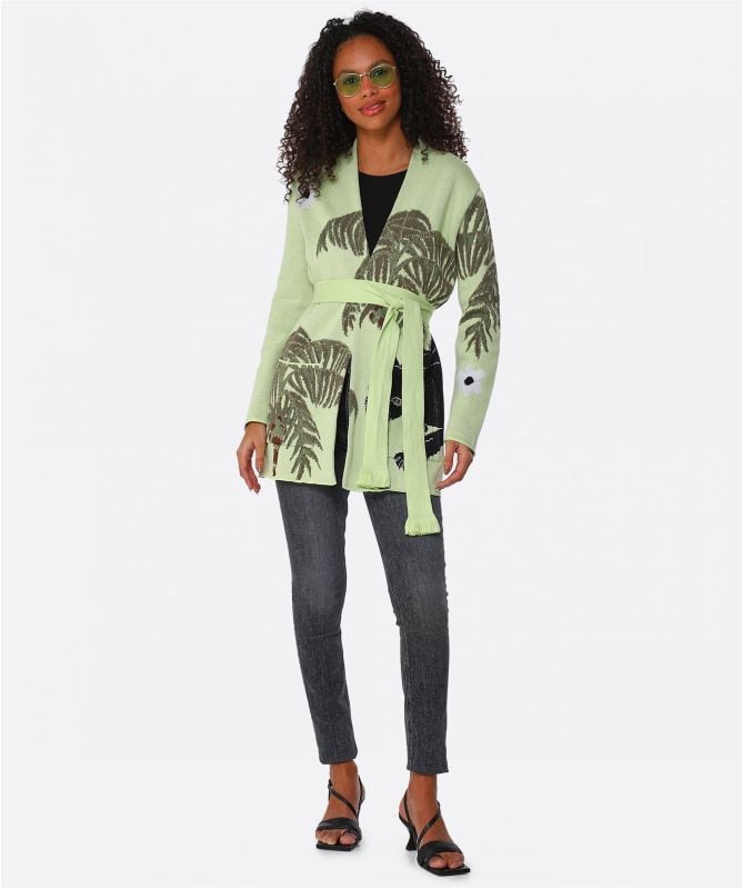 Hayley Menzies Green Jacquard Panther Cardigan | Jules B