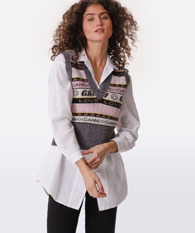 GANNI Graphic V-Neck Knitted Vest