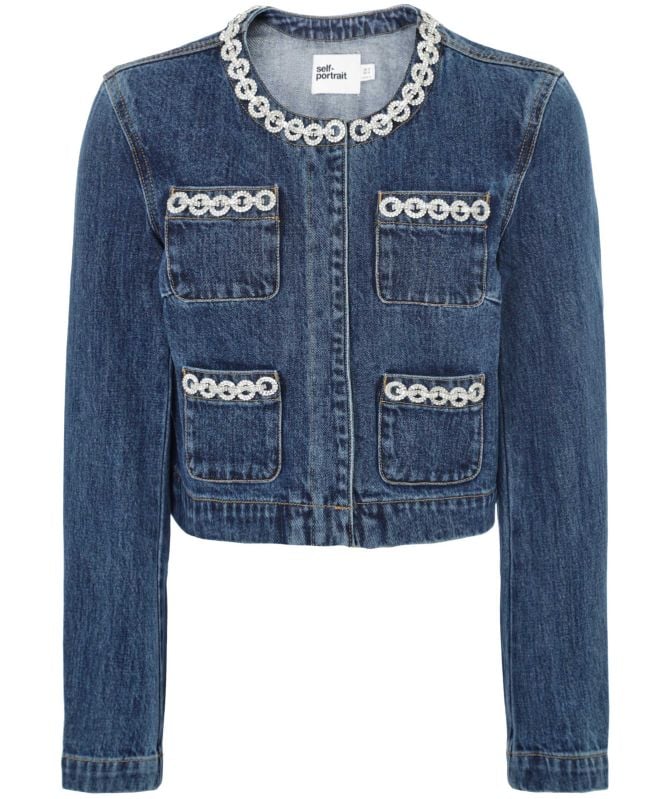 Self-Portrait Crystal Trim Denim Jacket
