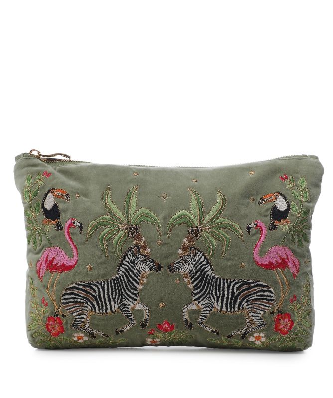 Elizabeth Scarlett Olive Wild Zebra Palm Everyday Pouch