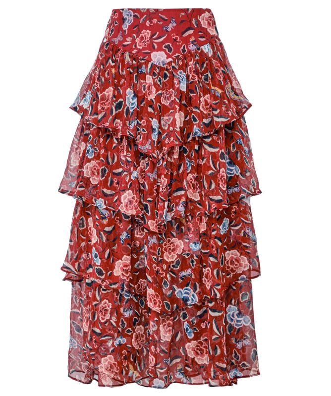 RIXO Taryn Tiered Midi Skirt