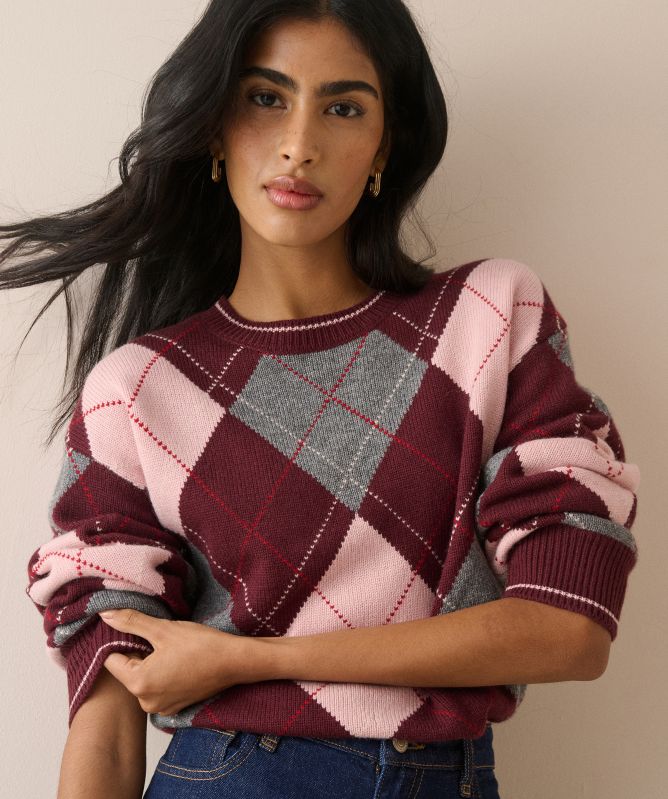 Nobody's Child Argyle Oversized Wool-Blend Sweater