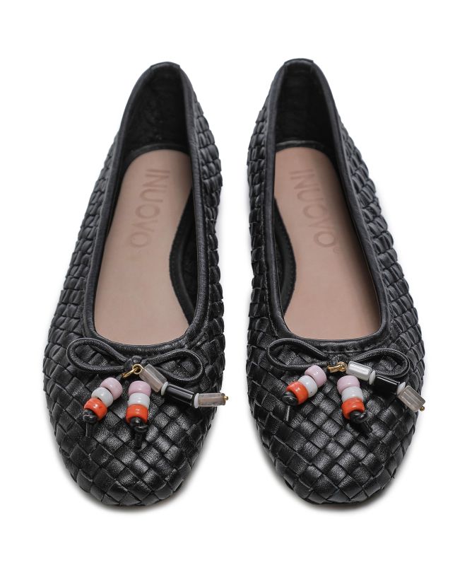 INUOVO Lattice Beaded Ballet Flats