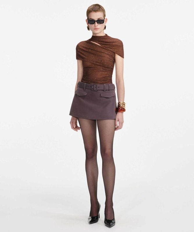 Self-Portrait Rhinestone Mesh Cut Out Top