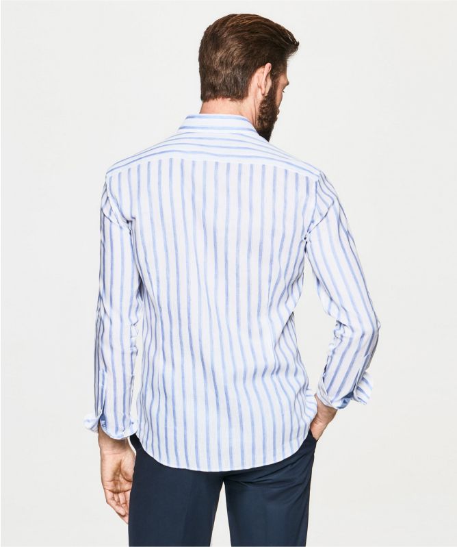 Hackett Slim Fit Linen Cotton Herringbone Stripe Shirt
