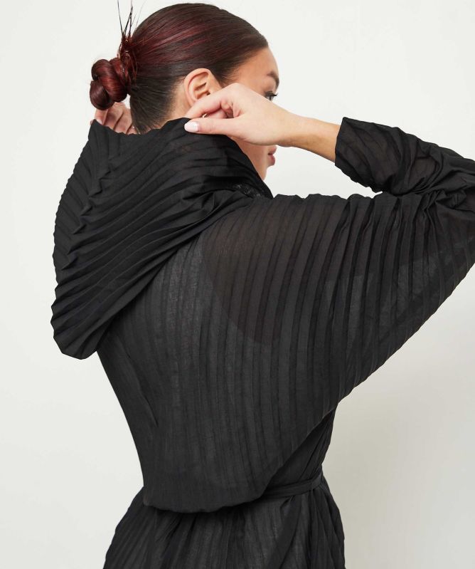 Thanny Long Hooded Pleated Coat