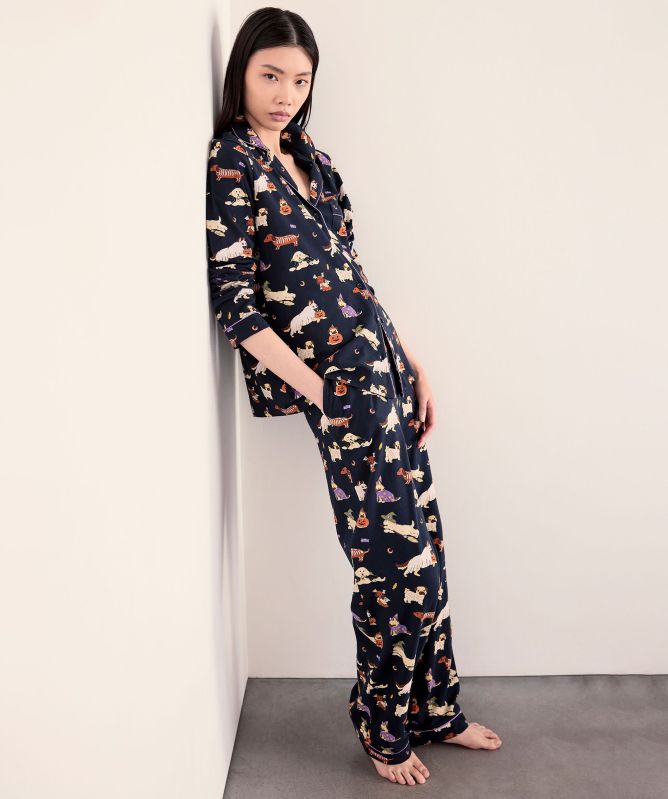 Chelsea Peers Halloween Dogs Print Long Pajamas