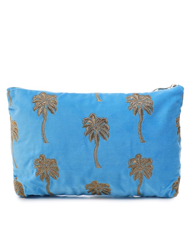 Elizabeth Scarlett Gold Palm Blue Everyday Pouch