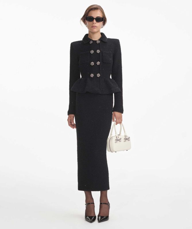 Self-Portrait Textured Knit Peplum Midi Dress