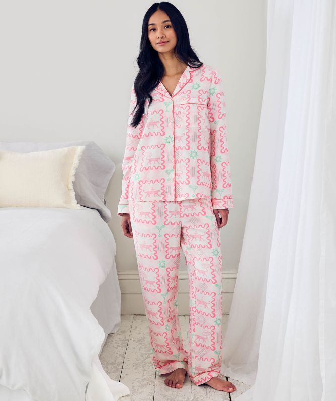 Chelsea Peers Cocktail Leopard Geo Print Long Pajamas