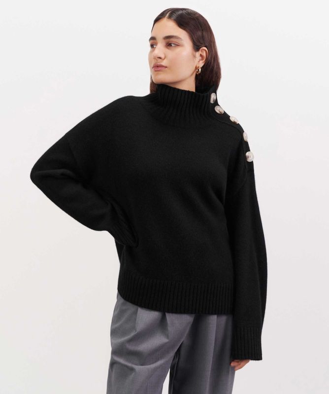 Soft Goat Button Turtleneck Cashmere Jumper