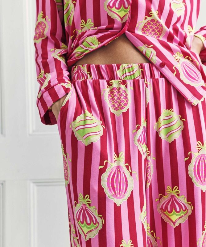 Chelsea Peers Christmas Baubles Stripe Long Pyjamas
