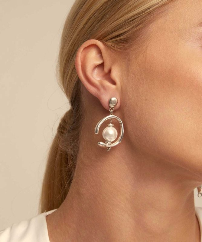 UNOde50 Silver And Pearl Inorbit Earrings
