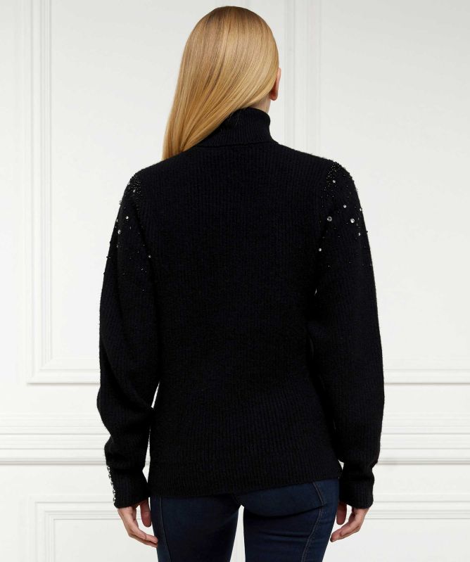 Holland Cooper Kelsie Rib Embellished Roll Neck Jumper