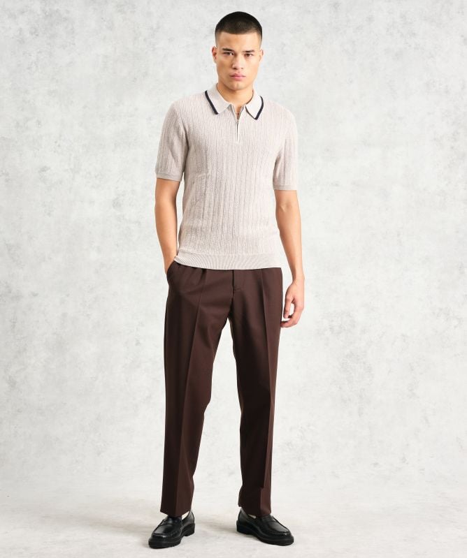 Wax London Cotton Cashmere Bury Zip Polo