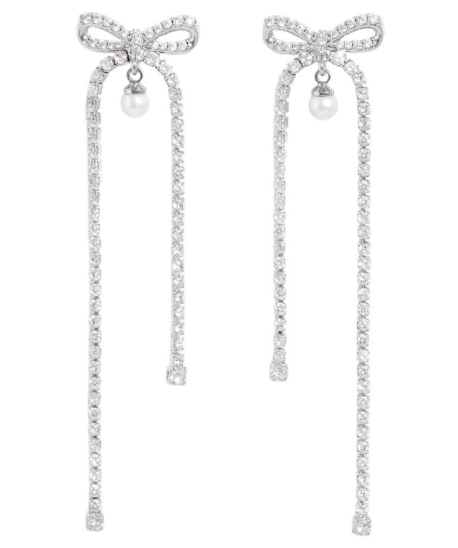 Self Portrait Crystal Bow Pearl Dangle Earrings