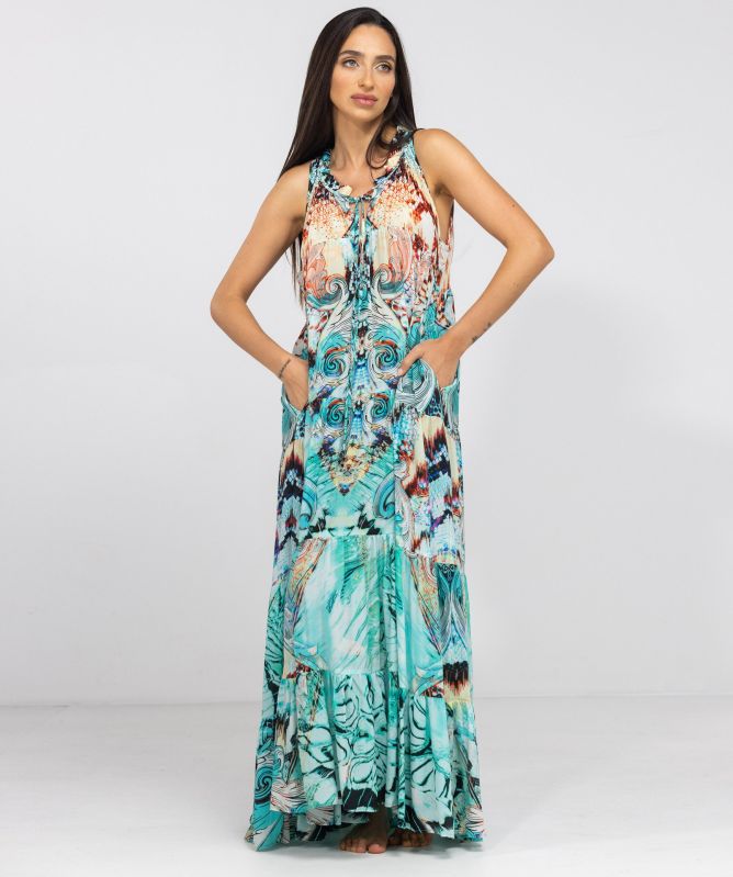 Inoa Gold Coast Silk Frill Maxi Dress