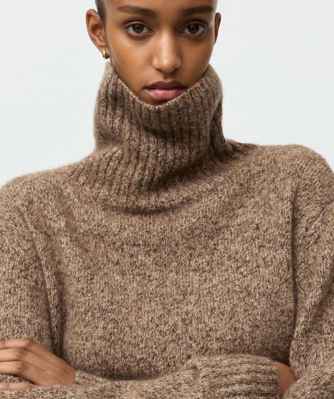 Soft Goat Marled Relaxed Fit Turtleneck Sweater