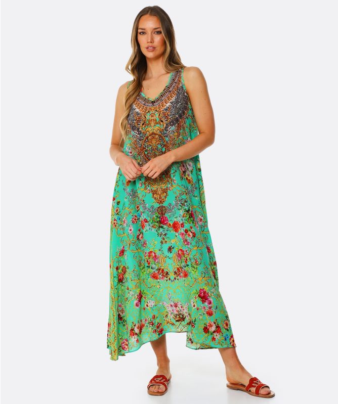 Inoa Chartreuse Silk Sleeveless Maxi Dress