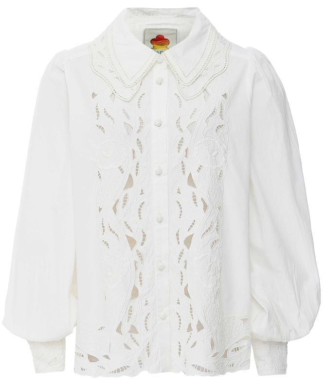 FARM Rio Embroidered Lace Smocked Cuff Shirt