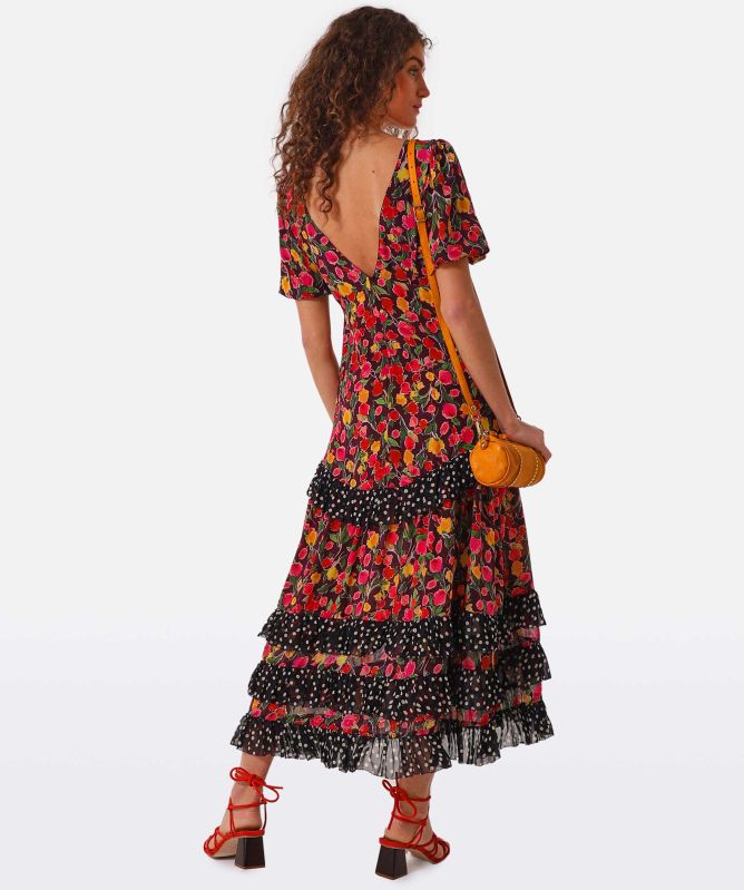 midi flower silk dress Self-portrait Yellow Floral Silk Buttoned Midi Dress