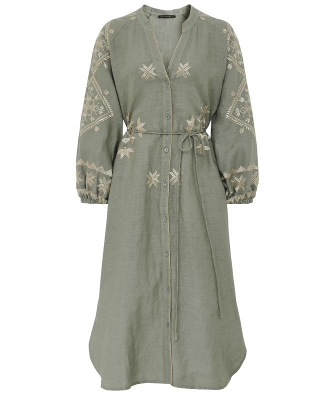 Greek Archaic Kori Lefkada Long-Sleeve Midi Dress