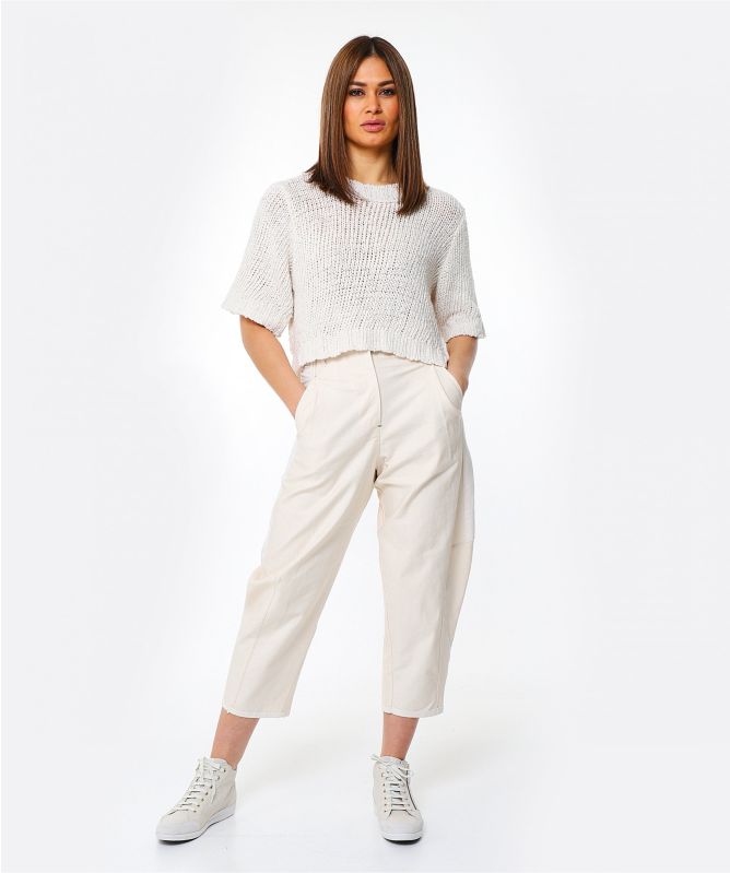 Lurdes Bergada Rustic Cropped Cotton Sweater