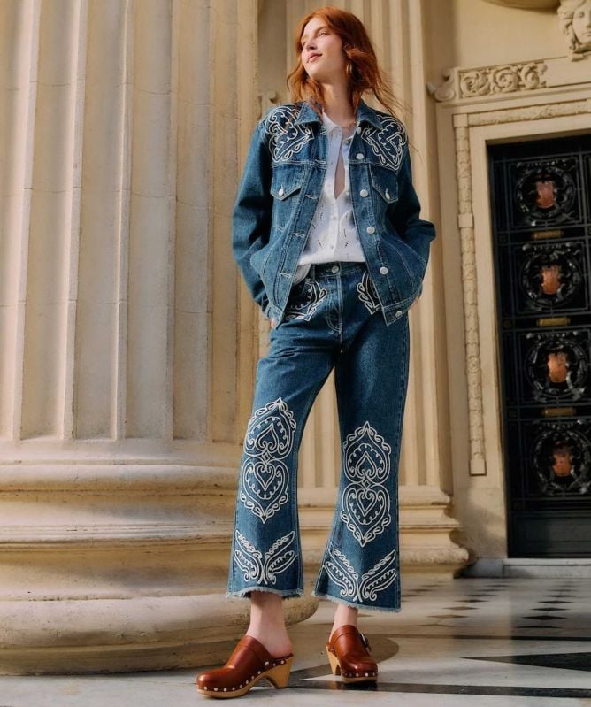 FARM Rio Denim Cornely Buttoned Embroidered Jacket