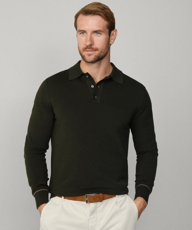 Hackett Cotton Silk Textured Polo Shirt