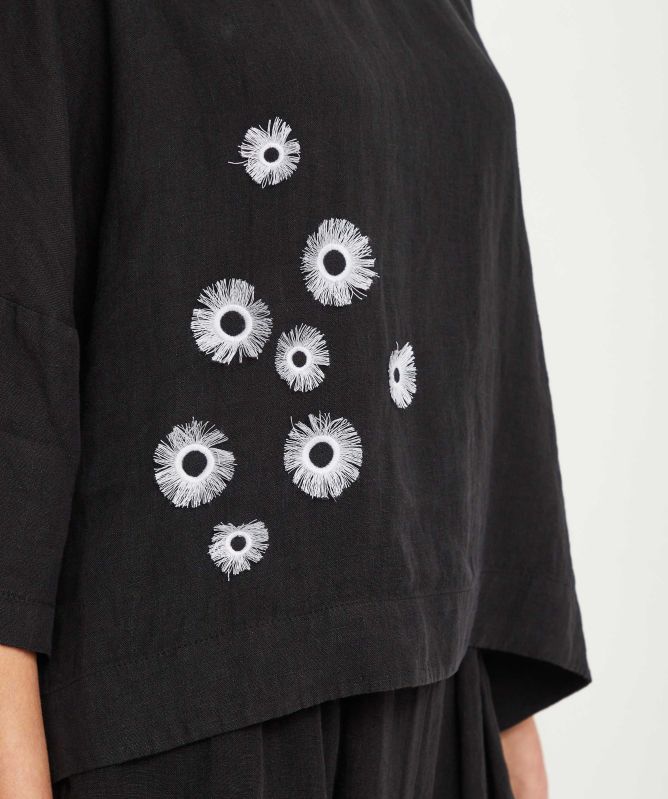 Bize Linen Floral Embroidered Blouse