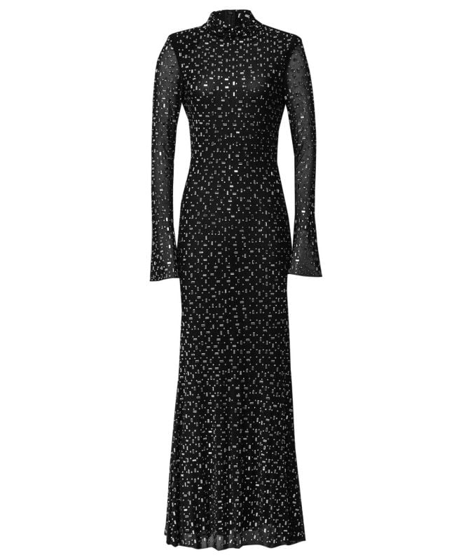 Self-Portrait Black Square Rhinestone Mesh Midi Dress | Jules B
