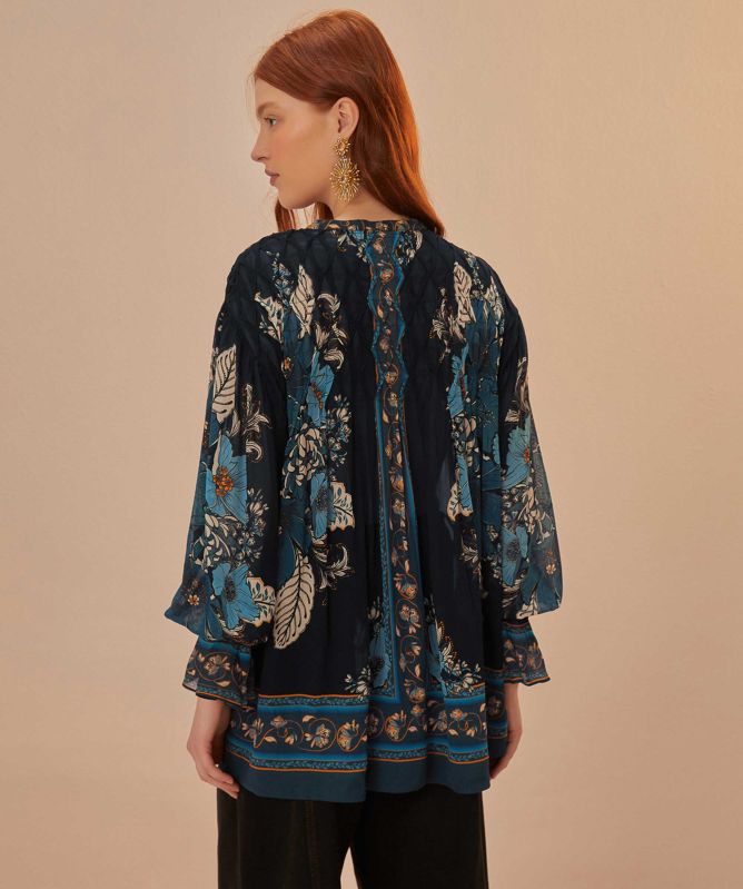 FARM Rio Blossom Tapestry Smocked Blouse