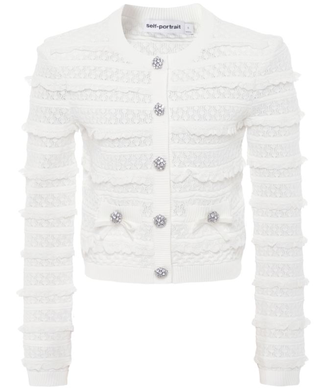Self-Portrait Pointelle Diamante Cardigan